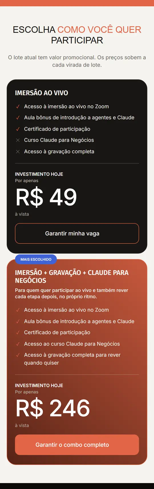 Preço e lotes