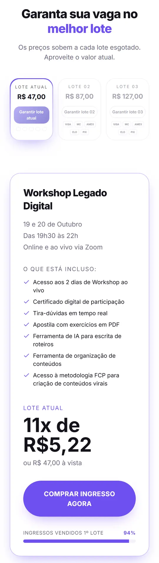 Preço e lotes