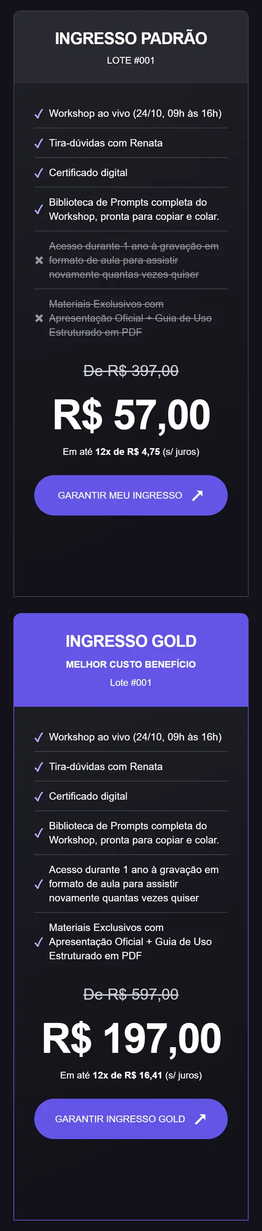 Preço e lotes